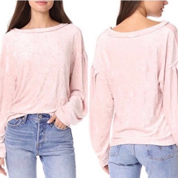 We the Free Milan blush pink crushed velvet top - Picture 2 of 8